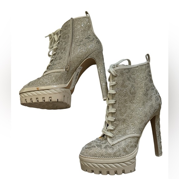 Gianni Bini Halland Glitzy Embellish Leopard Platform high Heels lace up Booties - Picture 4 of 12